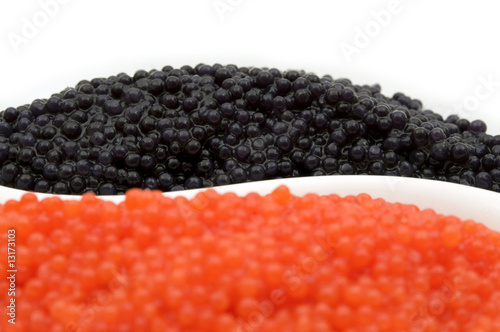black and red caviar on white background