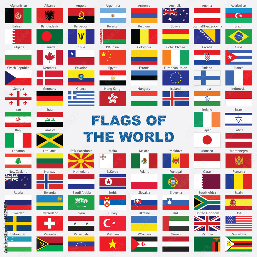 Sorted flags of the world with detailed emblems Stock Vector | Adobe Stock