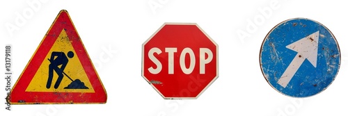 Billede på lærred 3 old and ruined roadsign