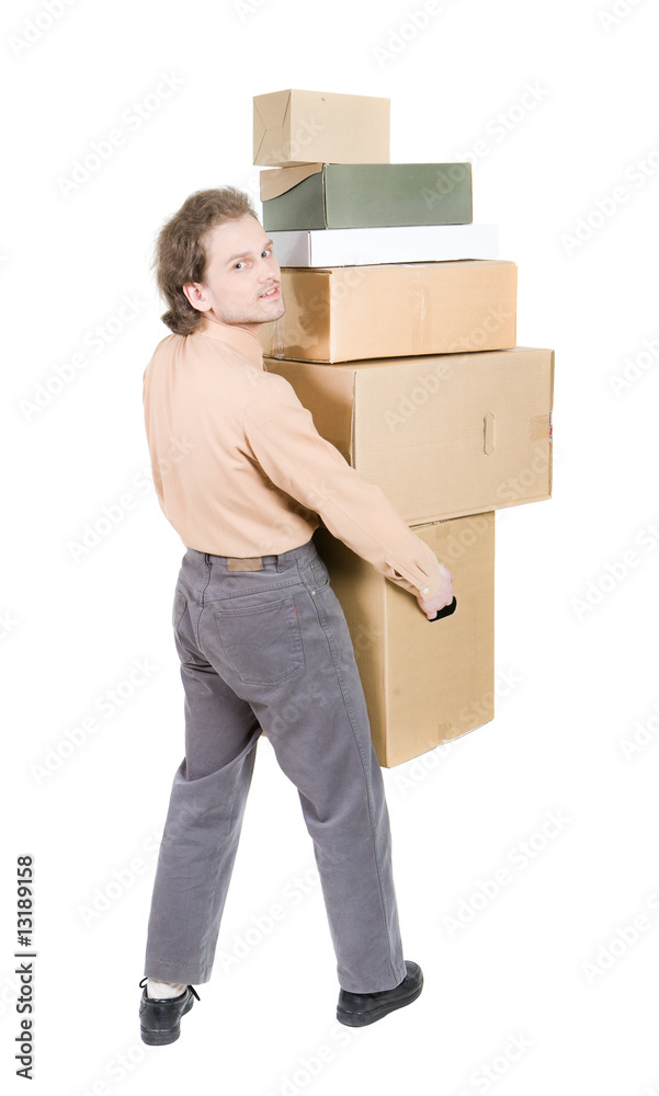 Man with boxes Man with boxes
