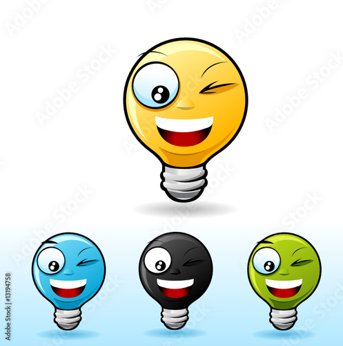 Light bulb smiley face icon. Blinking