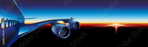 Vector passenger aircraft  at sunrise