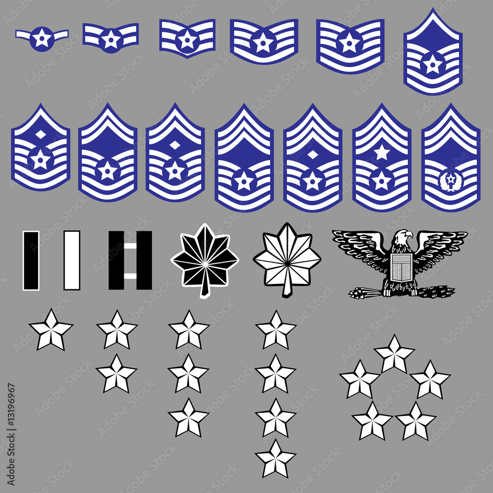 US Air Force rank insignia for officers and enlisted in vector Stock Vector  | Adobe Stock