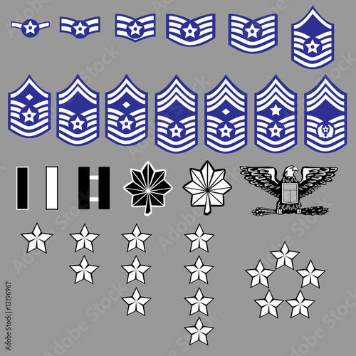 US Air Force rank insignia for officers and enlisted in vector