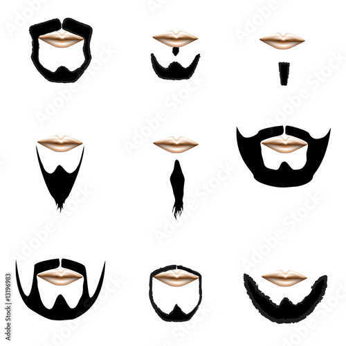 Beard and mustache vector silhouette set