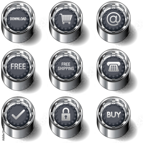 E-commerce icons on modern vector button set