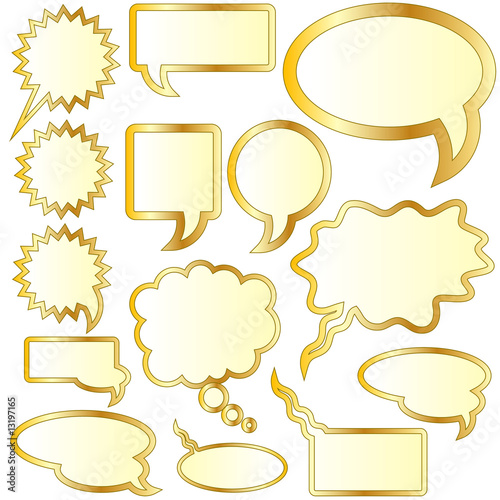 Thought or speech bubble stickers in gold vector