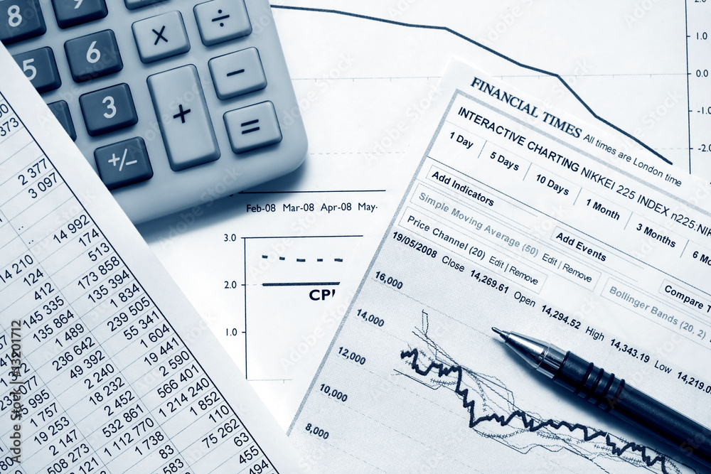 Fototapeta premium Stock index reports analyzing.