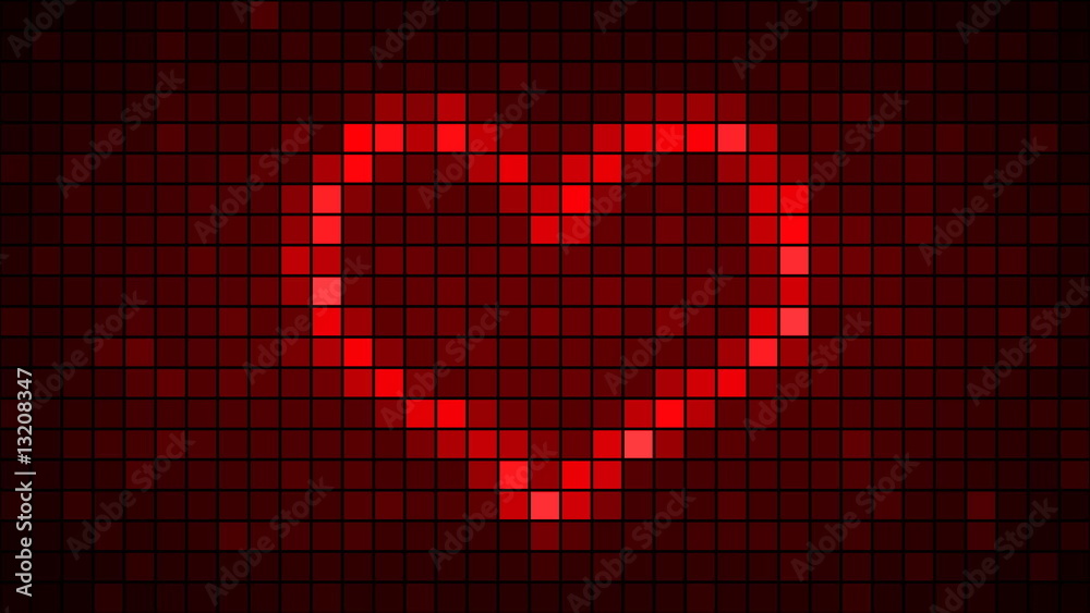 Spot of visual cells with word love and heart (pixel art)