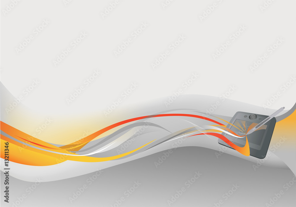 Fotografie Gray and yellow abstract background with pen tablet.