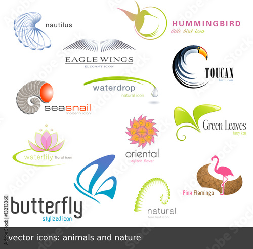 vector icons: animals and nature (12 pieces)