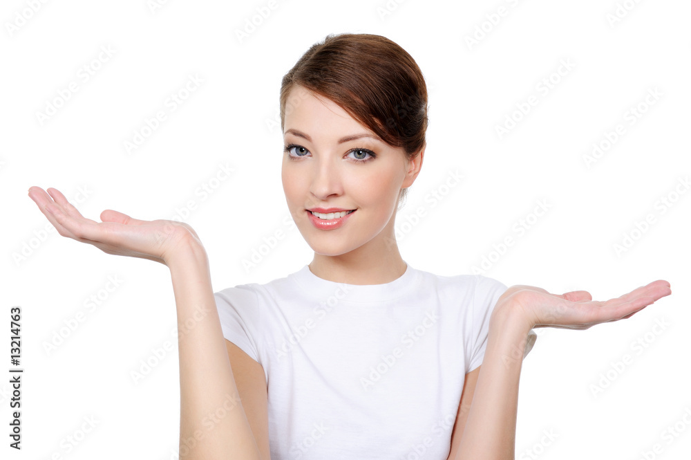 attractive laughing young woman choosing attractive laughing young woman choosing