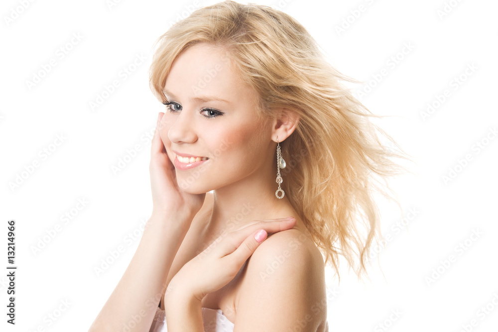 Close-up studio portrait of a beautiful young blond girl, isola Close-up studio portrait of a beautiful young blond girl, isola