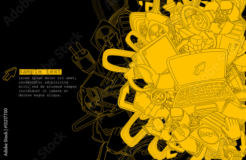 line drawing computer theme -vector- yellow and black