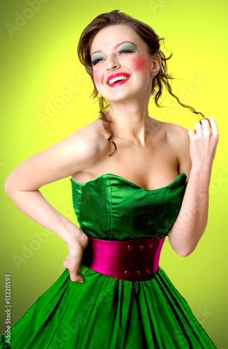 Beautiful girl in green dress