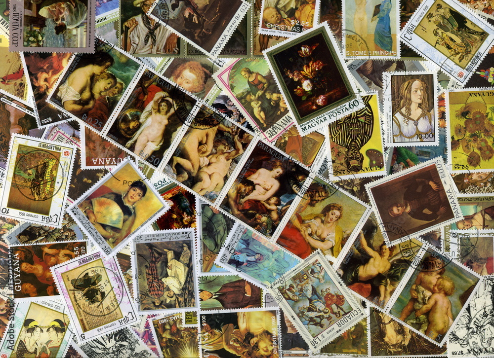 Collection de timbres. Tableaux et peintures.