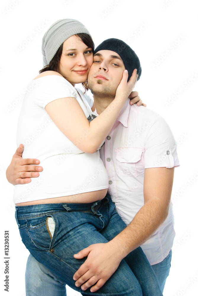 Naklejka premium happy pregnant woman and her husband
