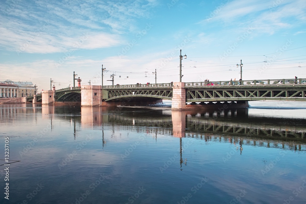 19th century leaf bridge over Neva river in Saint Petersburg