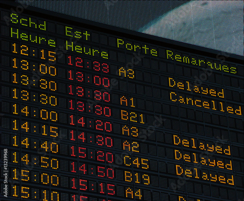 Airport information board, delay, cancelation