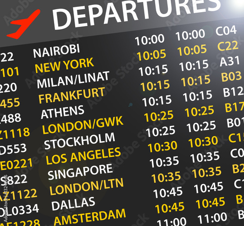 airport departures time table