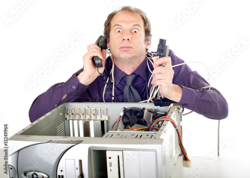 businessman computer panic