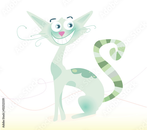 Charming cat. Grey cat with charming smile. Vector Illustration.