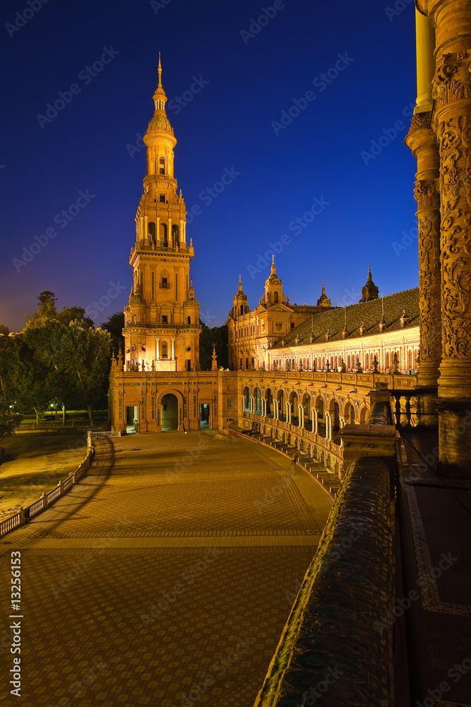 Plaza de Espana at night, Sevilla, Spain