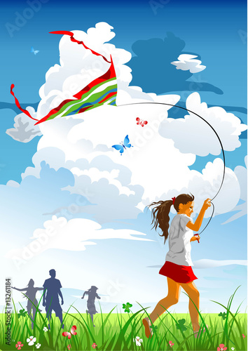 Girl flying kite