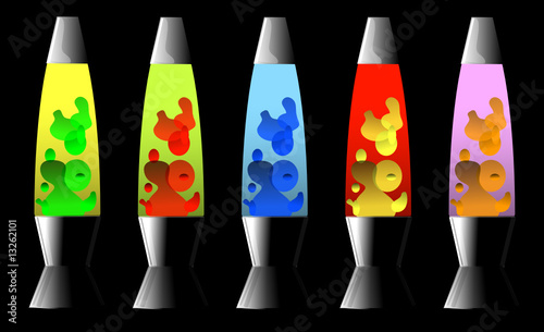 Collection of lava lamps on black background