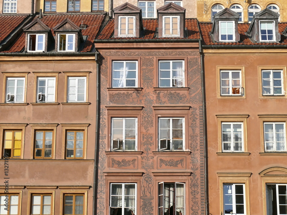 Colorful old houses facade. Old Town. Warsaw. Poland