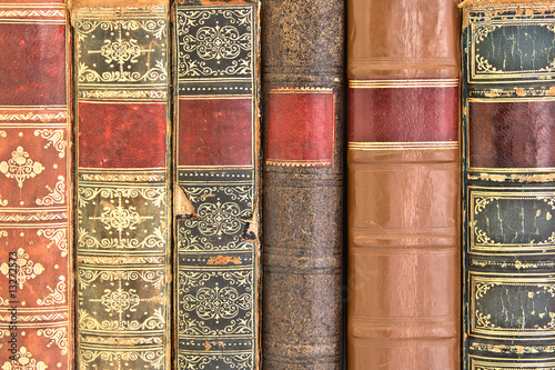 Old leather bound book spines