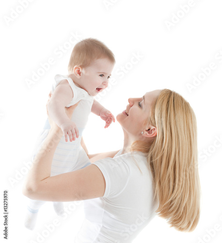 Portrait of happy mother with joyful baby