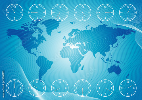 World map and region time, vector layered.