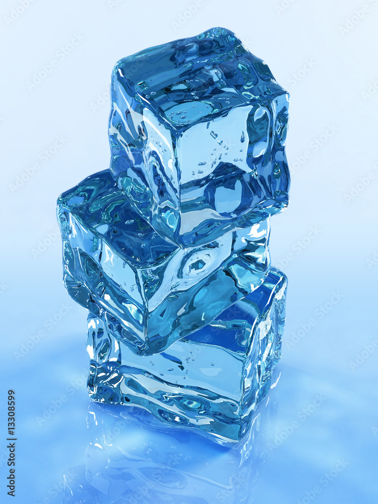 three ice cubes on blue background three ice cubes on blue background