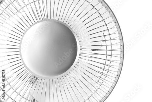 Close up of Silver Electric Fan on White Background