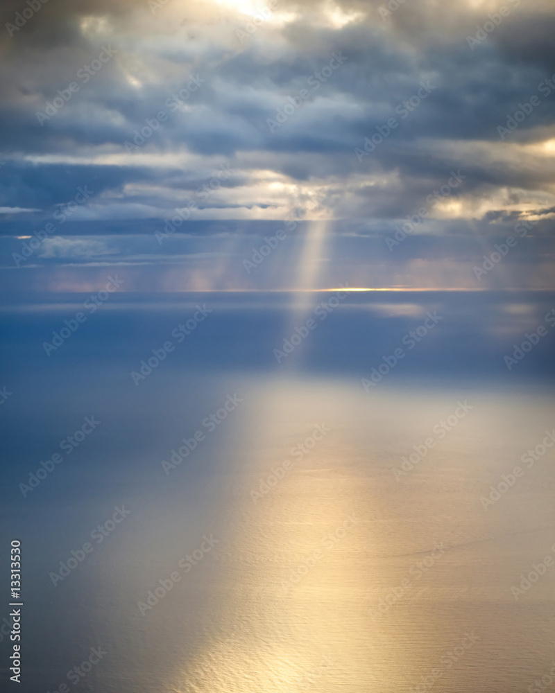 sunlight on the atlantic, aerial shot