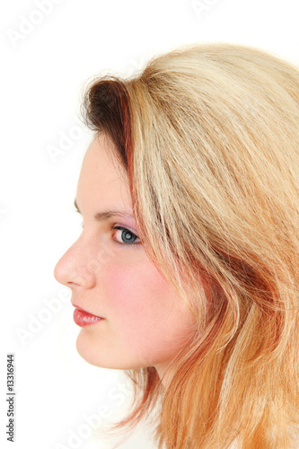 Side view of young woman, studio shot