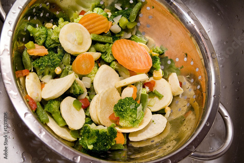 vegetables in strainer