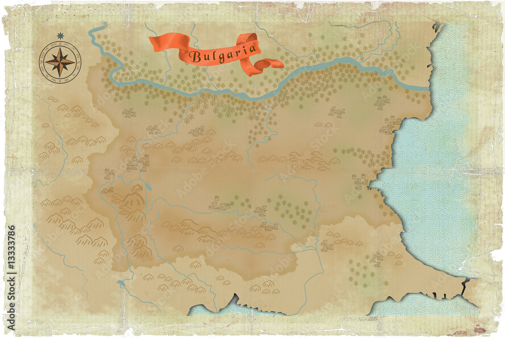 A map of Bulgaria is in age-old style