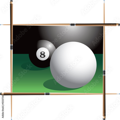 Framed shot of eight ball with sticks