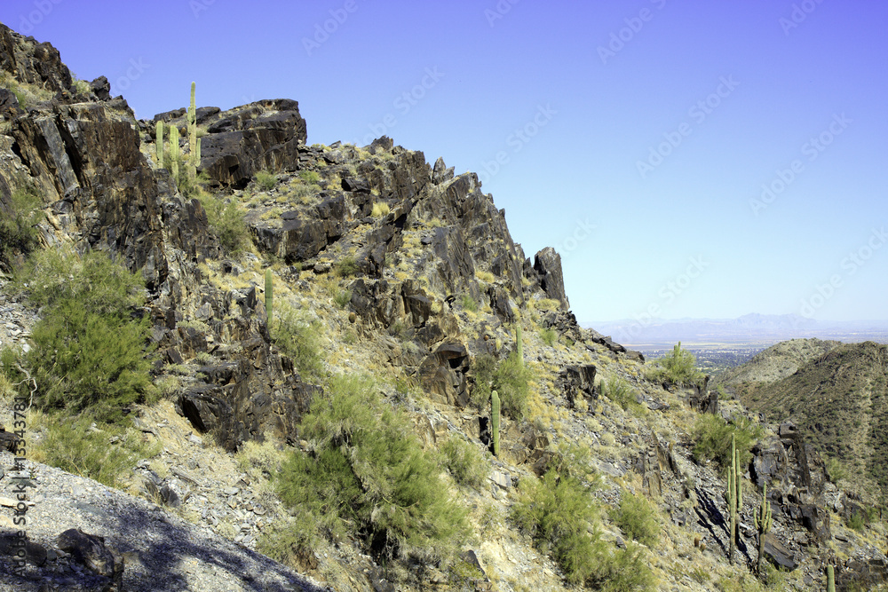 Arizona mountain against a blue sky, in horizontal orientation