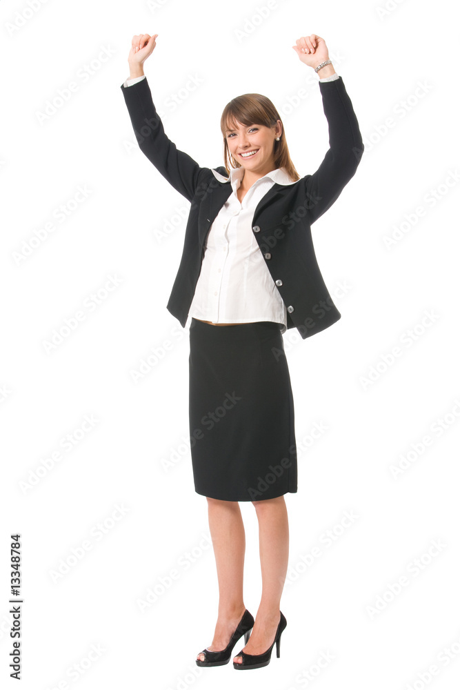 Young very happy businesswoman gesturing, isolated Young very happy businesswoman gesturing, isolated