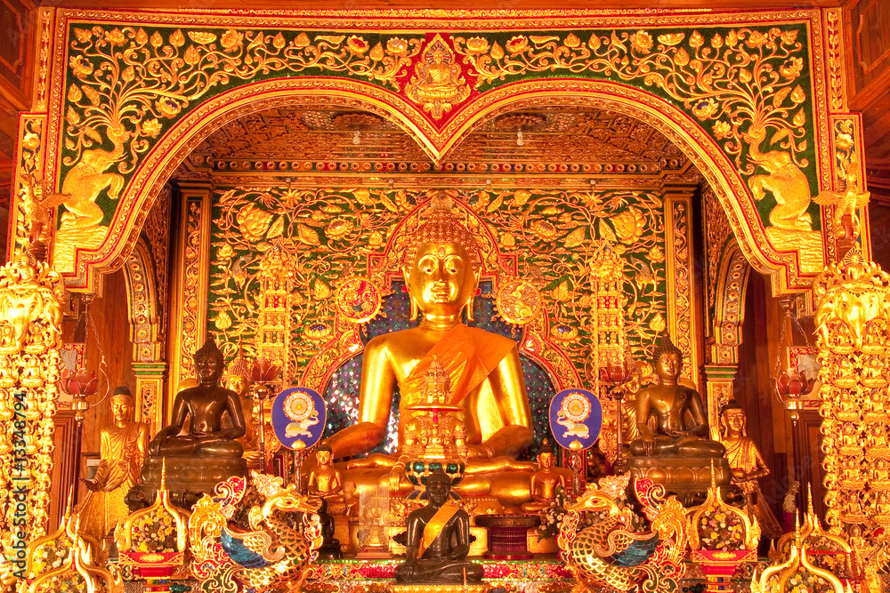 Buddha image in church of Wat Ming Maung, Chaing Rai, Thailand