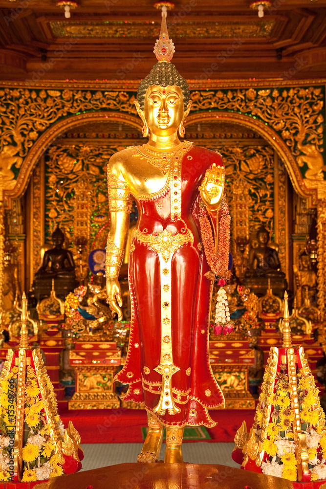 Buddha image in church of Wat Ming Maung, Chaing Rai, Thailand