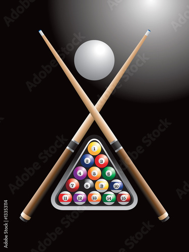 Obraz na plátně Pool balls and crossed sticks