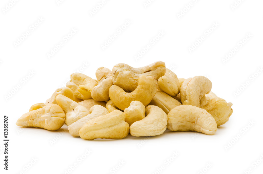 Cashew nuts isolated on the white background Cashew nuts isolated on the white background