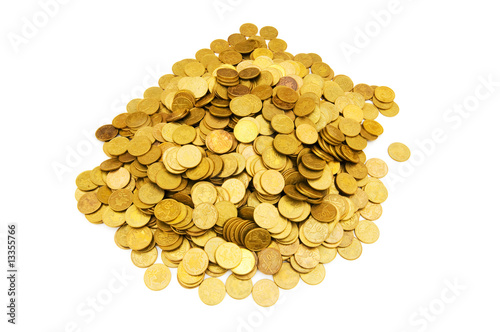 Pile of golden  coins isolated on white