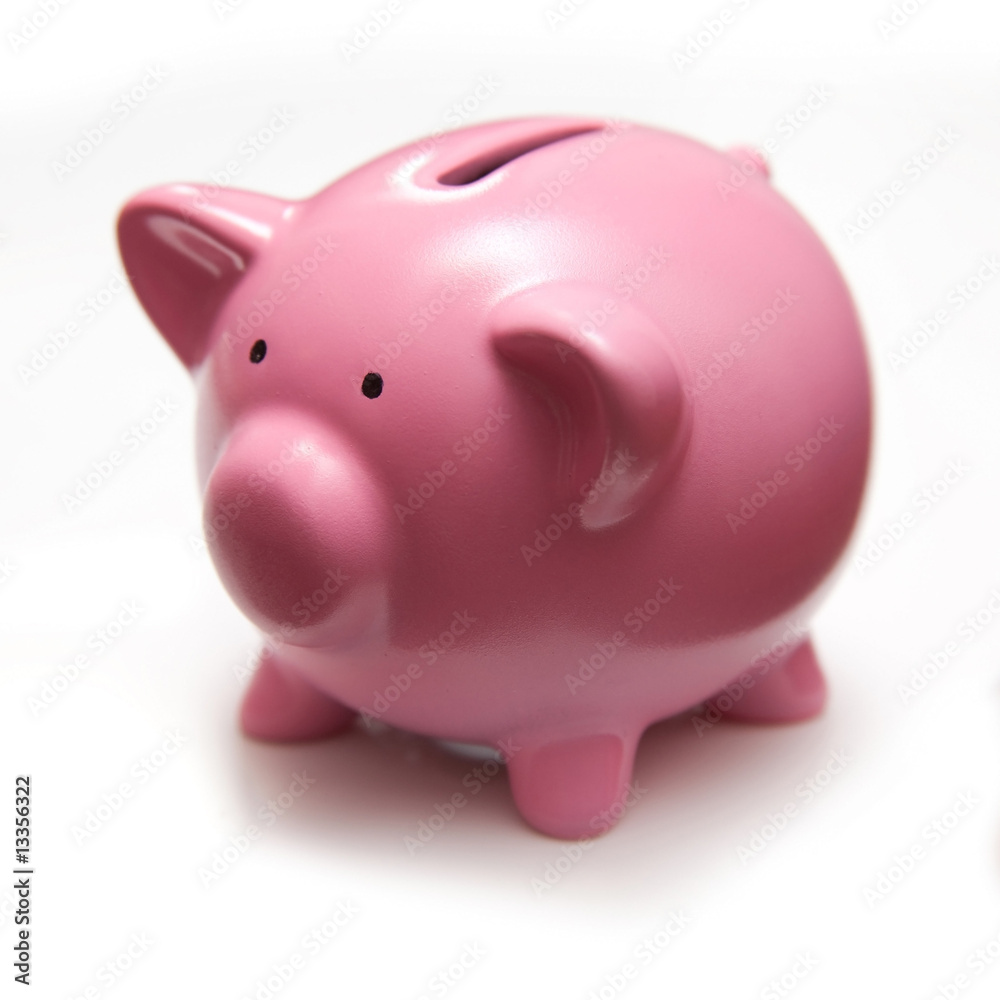 Piggy bank style money box isolated on a white background.