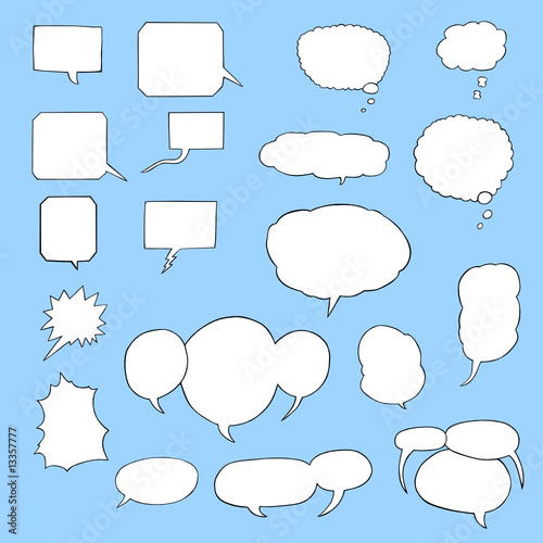 Hand-drawn speech and thought bubble elements