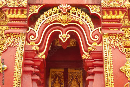 Traditional Thai style Buddhist church door decoration